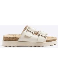 River Island - Cream Double Buckle Sandals - Lyst