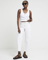 River Island - White Relaxed Straight Fit Cropped Jeans - Lyst