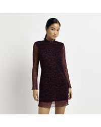 River Island - Red Animal Print Plisse Bodycon Mini Dress - Lyst