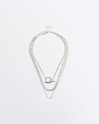 River Island - Silver Chain Link Multirow Necklace - Lyst
