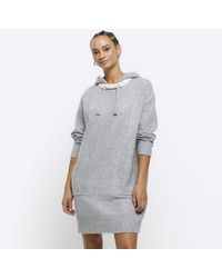 River Island - Grey Knitted Hooded Mini Jumper Dress - Lyst