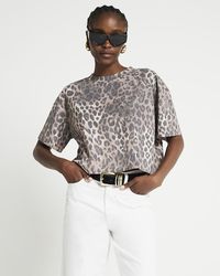 River Island - Cropped Leopard Print T-shirt - Lyst