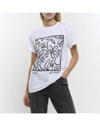River Island - White Graphic Print T-shirt - Lyst