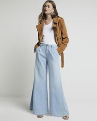 River Island - Blue Mid Rise Tailored Wide Fit Jeans - Lyst