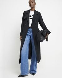 River Island - Tie Cuff Belted Duster Coat - Lyst