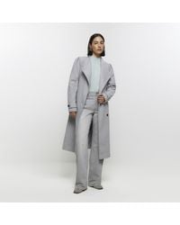 River Island - Grey Belted Wrap Coat - Lyst