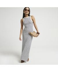 River Island - Petite Navy Crochet Stripe Bodycon Maxi Dress - Lyst