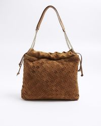River Island - Brown Suede Weave Slouch Tote Bag - Lyst
