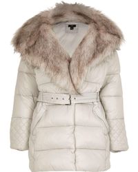 River Island Petite Grey Faux Fur Padded Coat