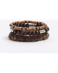 River Island - Brown Beaded Bracelets 4 Pack - Lyst