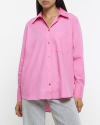 River Island - Pink Poplin Oversized Shirt - Lyst