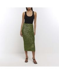 River Island - Green Sequin Midi Skirt - Lyst