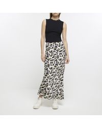 River Island - Pink Satin Leopard Print Maxi Skirt - Lyst