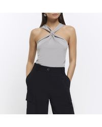 River Island - Grey Knot Front Cami Top - Lyst