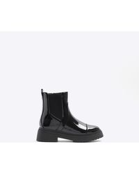 River Island - Black Patent Chunky Chelsea Boots - Lyst