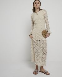 River Island - Cream Flower Crochet Bodycon Maxi Dress - Lyst
