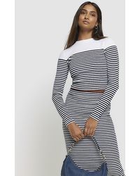 River Island - White Long Sleeve Stripe Ribbed Cropped Top - Lyst