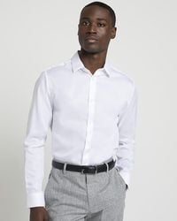 River Island - White Slim Fit Textured Smart Shirt - Lyst