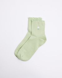 River Island - Green Embroidered Flower Ankle Socks - Lyst