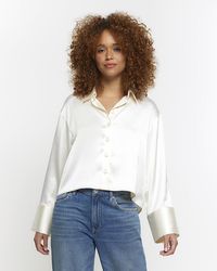 River Island - Cream Satin Crop Long Sleeve Shirt - Lyst