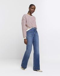 River Island - Blue High Waisted Wide Leg Jeans - Lyst