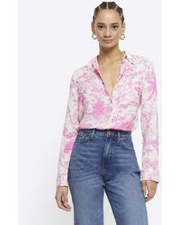 River Island - Pink Floral Long Sleeve Shirt - Lyst