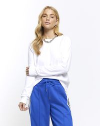 River Island - White Crew Neck Long Sleeve Top - Lyst