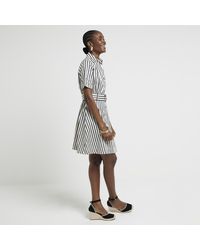 River Island - Navy Stripe Belted Mini Shirt Dress - Lyst