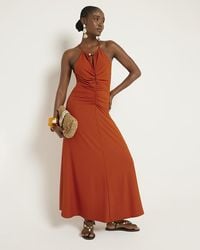 River Island - Rust Ruched Halter Neck Bodycon Maxi Dress - Lyst