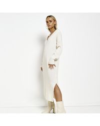 River Island Petite Knit Sweater Midi Dress - White