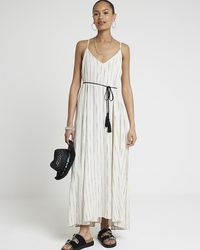 River Island - Stripe Belted Swing Maxi Dress - Lyst