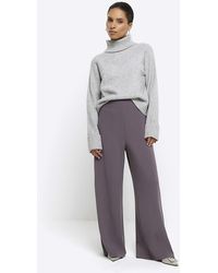 River Island - Petite Grey Stitched Wide Leg Trousers - Lyst