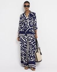 River Island - Abstract Wide Leg Beach Trousers - Lyst