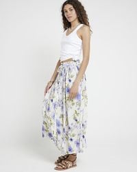 River Island - Purple Floral Elasticated Maxi Skirt - Lyst