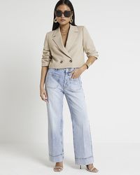 River Island - Petite Blue High Waisted Wide Leg Jeans - Lyst