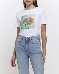 River Island - Graphic Floral Print T-shirt - Lyst