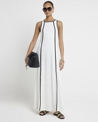 River Island - White Ribbed Taped Swing Maxi Dress - Lyst