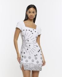 River Island - White Silk Sequin Detail Bodycon Mini Dress - Lyst