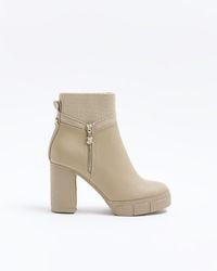 River Island - Cream Side Zip Heeled Ankle Boots - Lyst