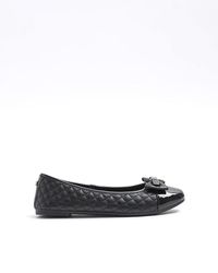 River Island - Black Quilted Bow Ballet Pumps - Lyst