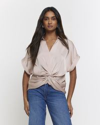 River Island - Pink Wrap Front Blouse - Lyst