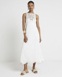 River Island - White Embroidered Slip Midi Dress - Lyst