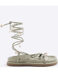 River Island - Green Shell Detail Lace Up Sandals - Lyst