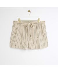 River Island - Plus Cream Stripe Embellished Shorts - Lyst