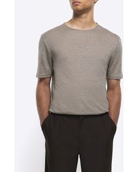 River Island - Grey Regular Fit Linen Blend T-shirt - Lyst