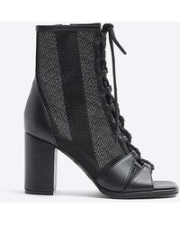 River Island - Black Mesh Lace Up Shoe Boots - Lyst