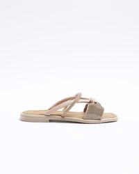 River Island - Pink Diamante Bow Flat Sandals - Lyst
