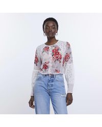 River Island - Cream Patchwork Floral Embroidered Blouse - Lyst