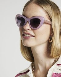 River Island - Pink Curved Cateye Sunglasses - Lyst