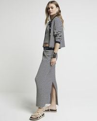 River Island - Navy Knit Stripe Maxi Skirt - Lyst